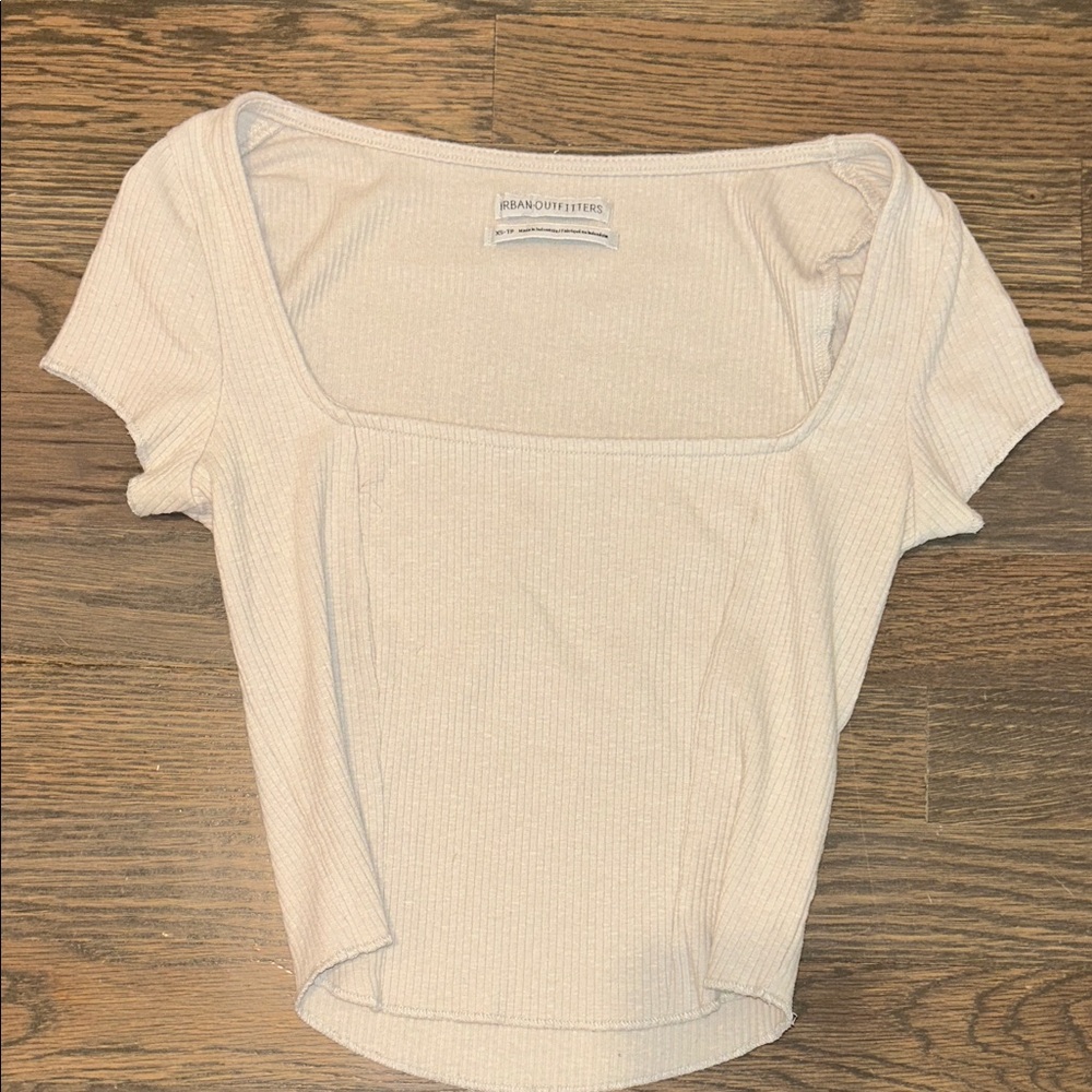 Urban Outfitters Beige Ribbed Short Sleeve Top